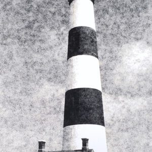 The Bodie Island Light Station has stood sentinel near Nags Head NC since 1872. B&W handcrafted alternative process photograph (original silver emulsion print from paper negative). "Bodie Island Light" © WJ Eastman. Offered by GALLERY5X7.