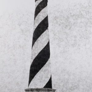 The Cape Hatteras Light Station, first lit in 1870, protects ships from the dangerous Diamond Shoals off the NC Outer Banks. B&W handcrafted alternative process photograph (original silver emulsion print from paper negative). "Cape Hatteras Light" © WJ Eastman. Offered by GALLERY5X7.