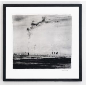 One misty morning in the north of Bohemia. View over the open-cast mine. Approx. 20” x 20" handcrafted alternative process print (antracotypia (resinotype) on white plastic board; black pigment over real silver; wood frame, no glass). Edition #1/10. Signed original print offered by GALLERY5X7.