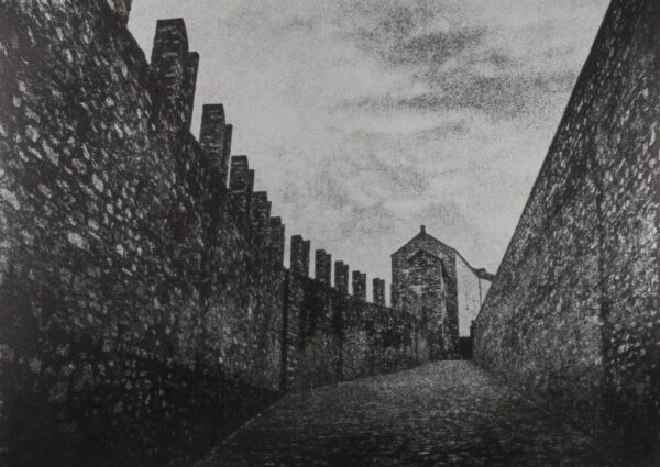 “Castlegrande, Bellinzona Ticino” © David Aimone. Approx. 10x14" handcrafted gum oil print on Arches Platine paper. Signed single edition print offered by GALLERY5X7.