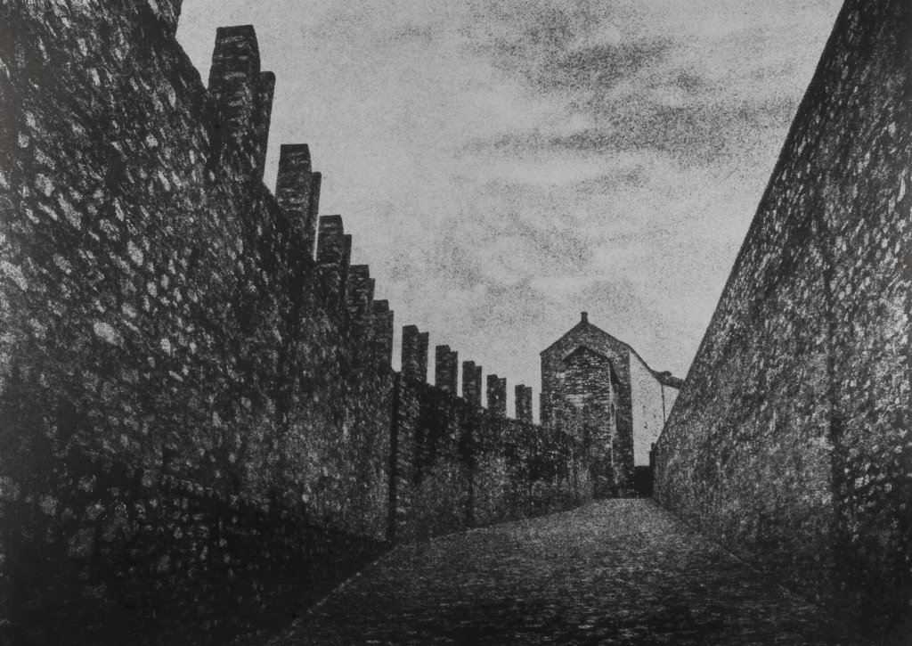“Castlegrande, Bellinzona Ticino” © David Aimone. Approx. 10” x 14" handcrafted gum oil print on Arches Platine paper. Signed single edition print offered by GALLERY5X7 at $375.