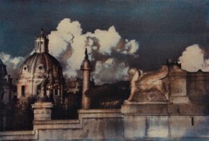 “Greatness Of Rome" © Anna Melnikova. Rome, Italy. Approx. 8x11" (19.5x29cm) handcrafted alternative process photograph (gum bichromate print from a single negative, six natural-pigment color layers on Lana watercolor paper). GALLERY5X7 offers this original, signed print.
