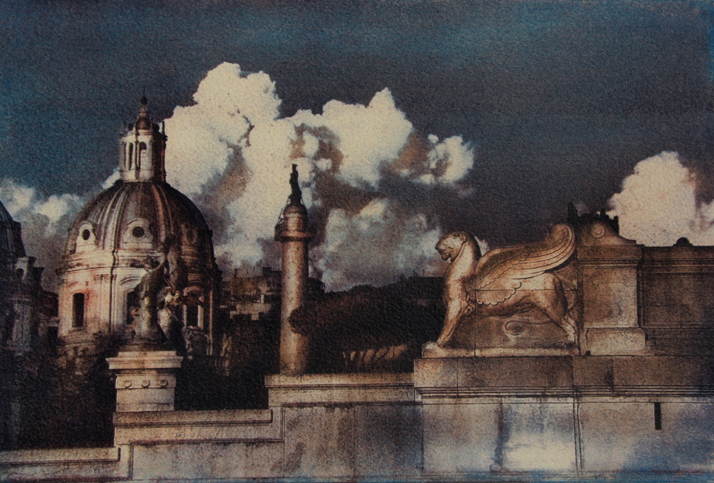 “Greatness Of Rome" © Anna Melnikova. Rome, Italy. Approx. 8x11" (19.5x29cm) handcrafted alternative process photograph (gum bichromate print from a single negative, six natural-pigment color layers on Lana watercolor paper). GALLERY5X7 offers this original, signed print at $500.