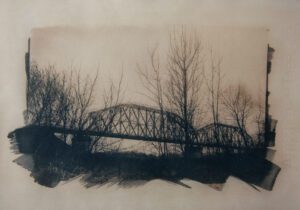 “The Last Bridge 2” © Anna Melnikova. Approx. 11x15" (28x38cm) handcrafted alternative process photograph (original cyanotype print, double toning on Fabriano Artistico paper from a digital negative). Offered by GALLERY5X7 as a single print and tryptich series.