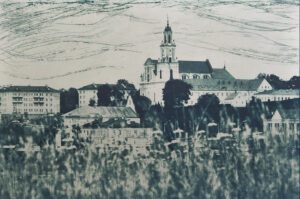 "Grodno, Belarus" © Victor Senkov. "Grodno, Belarus" is a part of the series “Cityscape from the river side.” Approx. 7.7x11" (19.5x28.5cm) handcrafted alternative process photograph (cyanotype, toned from dry point and pencil over paper negative). GALLERY5X7 offers this signed, numbered and stamped original artist print.