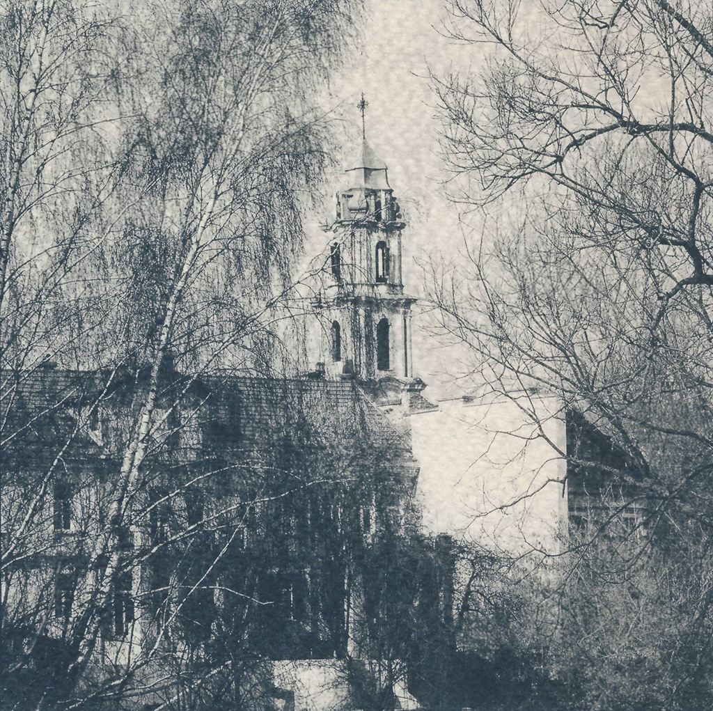 "Vilnius II" © Victor Senkov. Print from handmade pinhole plate from vintage Soviet Svema B/W film. Approx. 5.1x5.1" (13x13cm) handcrafted alternative process photograph (cyanotype, toned). GALLERY5X7 offers this signed, numbered and stamped original artist print at $250.