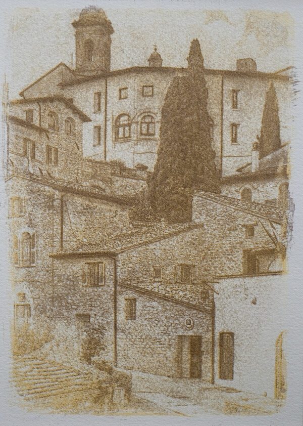 "Assisi" © Alan Glover. Approx 7x5” handcrafted gum bichromate print from a single negative using watercolour pigments on Hahnemuhle Platinum Rag paper. GALLERY5X7 offers this original print, signed on the mount (mount size 12x8.25”).