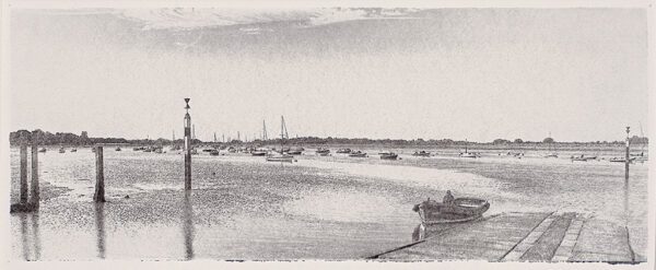 "Bosham Harbour At Low Tide" © Alan Glover. Approx 13.5x5” handcrafted gum bichromate print from a single negative using watercolour pigments on Hahnemuhle Platinum Rag paper. GALLERY5X7 offers this original print, signed on the mount (mount size 17.5x9”).