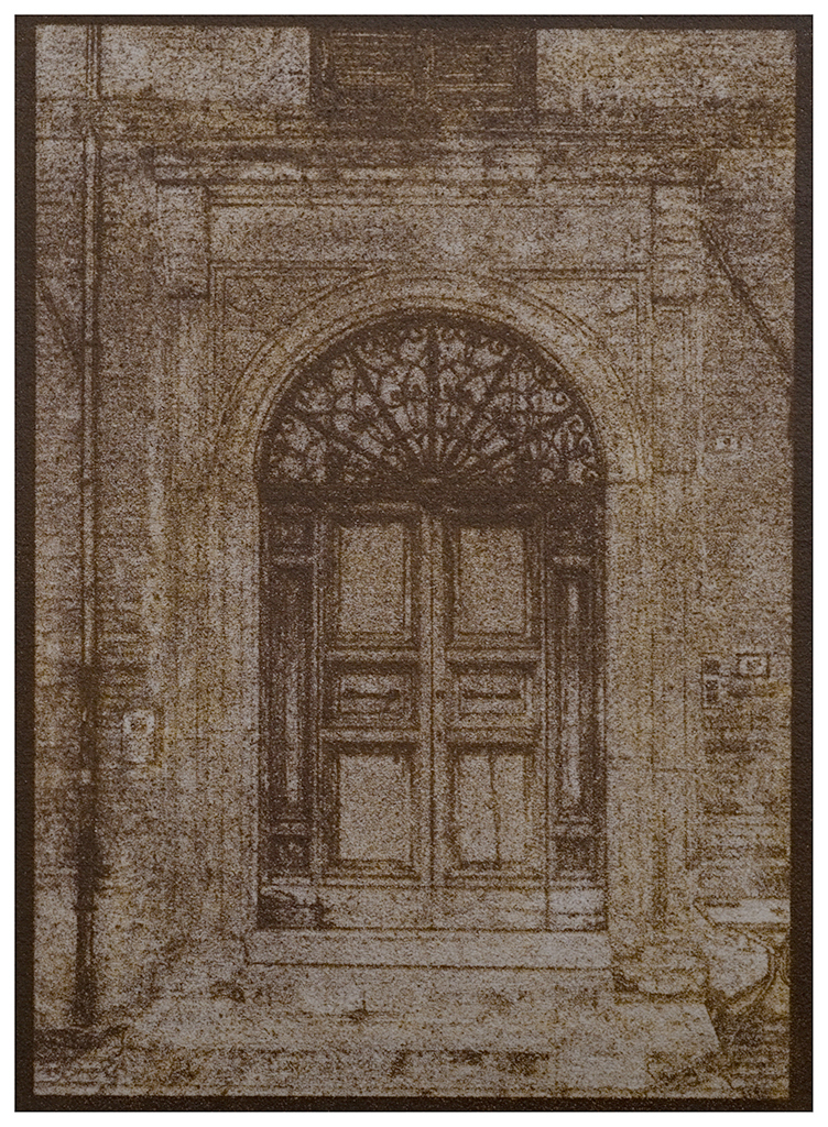 "Church Door Norcia" © Alan Glover. Approx 7x5” handcrafted gum bichromate print from a single negative using watercolour pigments on Hahnemuhle Platinum Rag paper. GALLERY5X7 offers this original print, signed on the mount (mount size 12x8.25”), at $250.