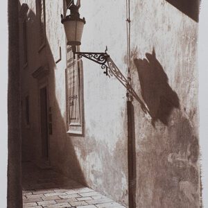 "Croatia Side Street" © Alan Glover. Approx 11x7.5” handcrafted Van Dyke Brown print from a single negative printed on Hahnemuhle Platinum Rag paper. GALLERY5X7 offers this original print, signed on the mount (mount size 16x12”).