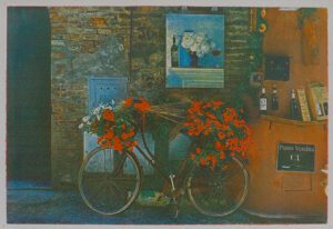 "Wine Shop Italy" © Alan Glover. Approx 11x7.5” handcrafted gum bichromate print from 3 negatives using watercolour pigments on Hahnemuhle Platinum Rag paper. GALLERY5X7 offers this original print, signed on the mount (mount size 16x12”).
