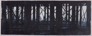 "Worthing Pier" © Alan Glover. Approx 13.5x5” handcrafted gum bichromate print from 2 negatives using watercolour pigments on Hahnemuhle Platinum Rag paper. GALLERY5X7 offers this original print, signed on the mount (mount size 17.5x9”).