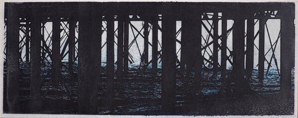 "Worthing Pier" © Alan Glover. Approx 13.5x5” handcrafted gum bichromate print from 2 negatives using watercolour pigments on Hahnemuhle Platinum Rag paper. GALLERY5X7 offers this original print, signed on the mount (mount size 17.5x9”).