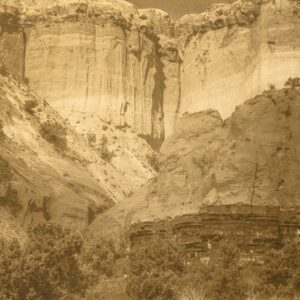 “Rio Arriba County Near Ghost Ranch New Mexico" © Tom Wise. Escarpment in Rio Arriba County near Ghost Ranch New Mexico on road to Christ in the Desert Monastery. Approx. 6x7.5" (15.2x19.1cm) handcrafted alternative process photograph (gum bichromate over palladium-toned kallitype). GALLERY5X7 offers this signed, editioned original print.