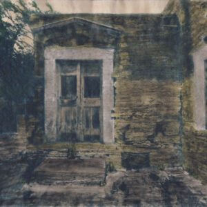 “She Lives Here” © Alex Mavromaras. The doorstep of writer MK’s house in the island of Tinos. Approx. 9.5x7.5" (24x19cm) handcrafted alternative process photograph (toned cyanotype on vellum, etched and painted over with drawing and watercolor pencils). GALLERY5X7 offers this signed, original print.