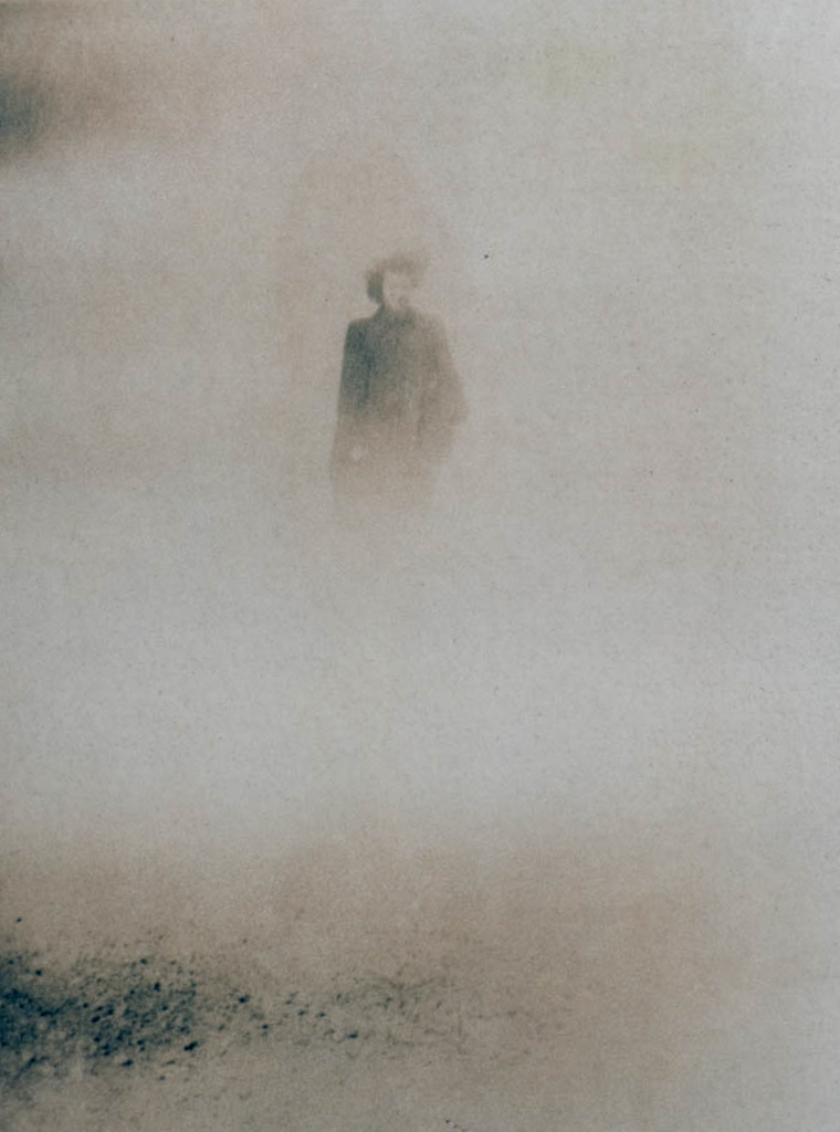 “Woman in Fog" © Andy Kraushaar. Approx. 8x12" (20x31cm) handcrafted alternative process photograph (gum bichromate over cyanotype) printed on Hahnemuhle Platinum Rag. Signed, original editioned print offered by GALLERY5X7.